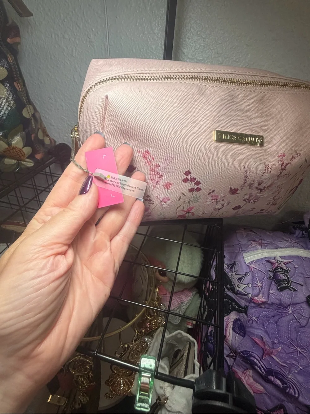 Vince Camuto Pink Wildflower Floral Makeup Bag - NWT - Saffiano Cosmetic Pouch